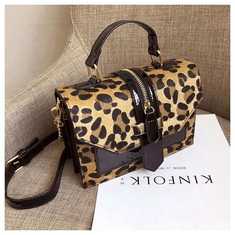 Bolsa de ombro de pele sintética com correntes, bolsa luxuosa com estampa de leopardo, designer de marca, bolsa crossbody para mulheres, bolsa