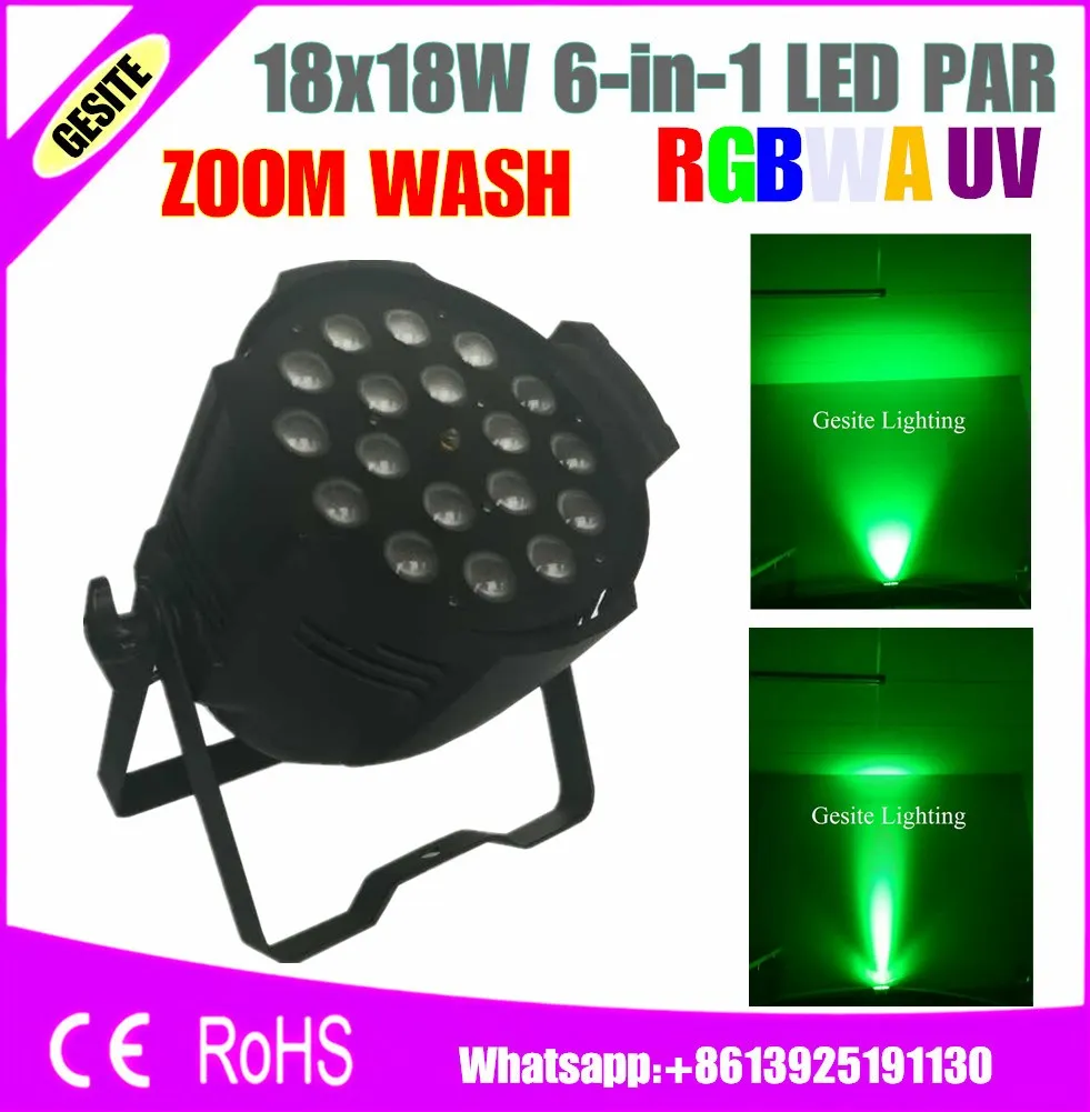 2pcs/lot 18x18w rgbwa uv 6in1 led zoom par light carton box packing