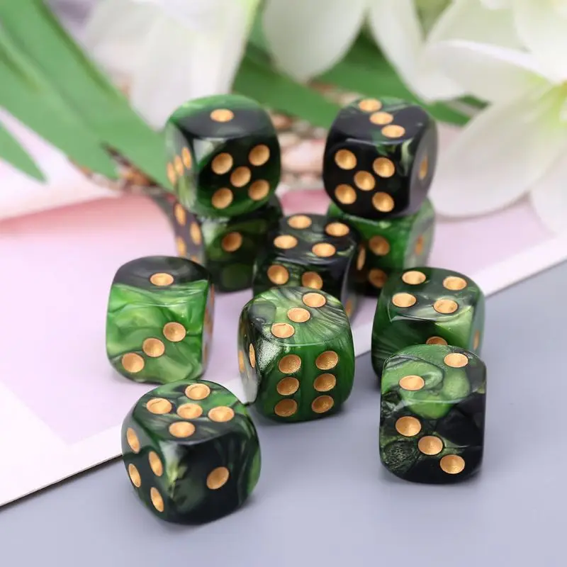 10 Pcs 16mm Resin Dice D6 Black Green Dice Round Edges Dice KTV Bar Nightclub Entertainment Tools Adult Toys