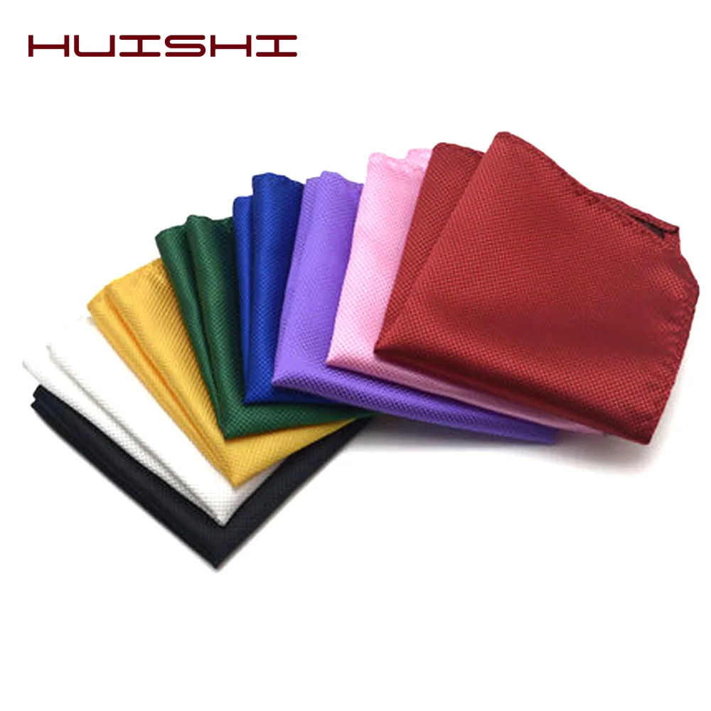 HUISHI Solid Color Vintage Men's Handkerchief Groomsmen Men Polyester Plaid Pocket Square Hanky Handkerchiefs Fashion Party