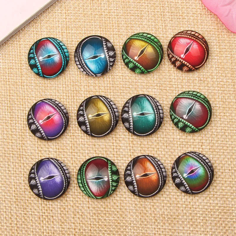 50pcs 12mm Glass Cabochon mixed Dragon Eyes Photo round dome earrings bracelets findings