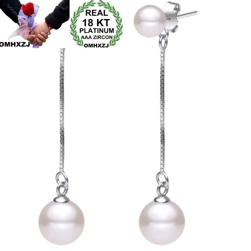 OMHXZJ Wholesale European Fashion Woman Girl Party Wedding Gift White Pearl Long Tassel 18KT White Gold Stud Earrings EA250