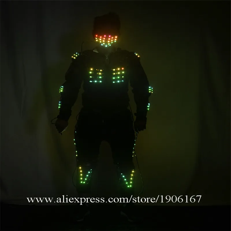 RGB Led Luminous Dance Armor Costumes Clothes Stage Performance Colorful Led Growing Flashing Tron Robot Men Suits With Led Mask