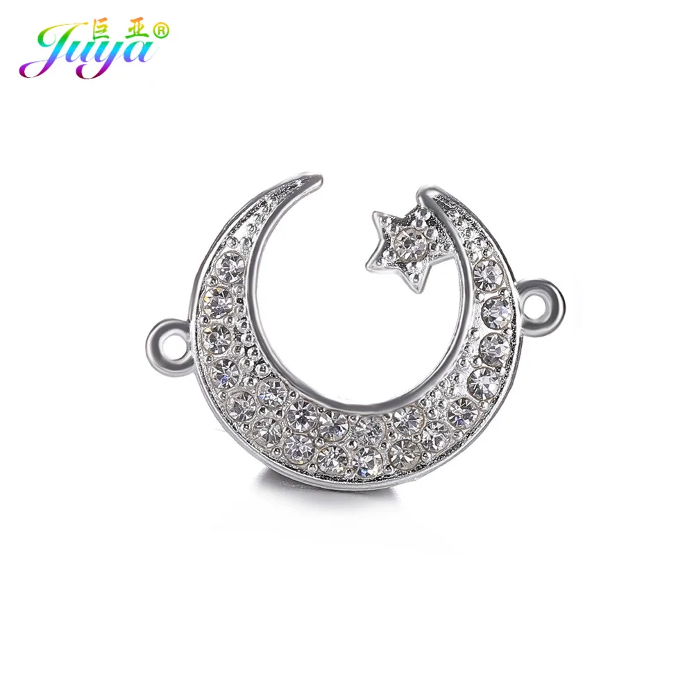 Supplies For Jewelry Cz Rhinestones Silver Color Allah Muslim Crescent Moon Charm Connectors For Islamic Jewelry DIY Making