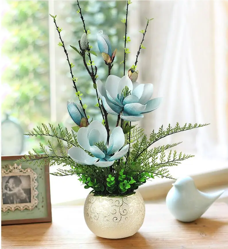 Modern Magnolia Flower+Artificial Flower Home Furnishing Decoration Flowerpot Livingroom Desktop Flower Arrangement Ornament Art