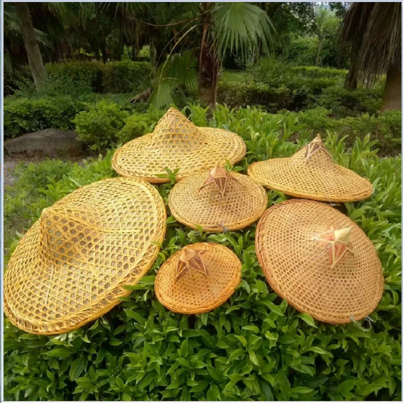 Bamboo woven Rattan hat dance Steeple props Tourism Sunshade rain fishing cap bamboo lampshade decorative straw Bucket hat