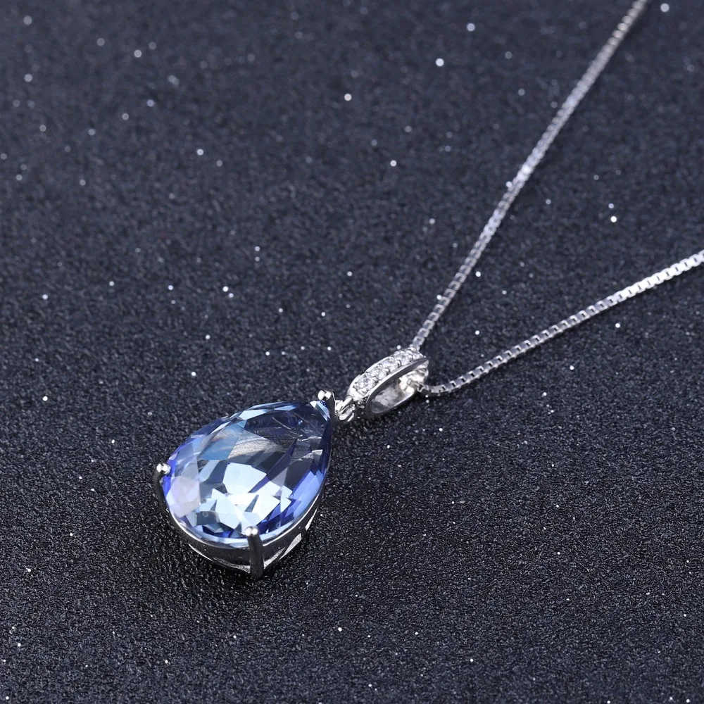 GEM\'S BALLET 925 Sterling Silver Jewelry 10.68Ct Natural Iolite Blue Mystic Quartz Pendant Necklace for Women Wedding Jewelry