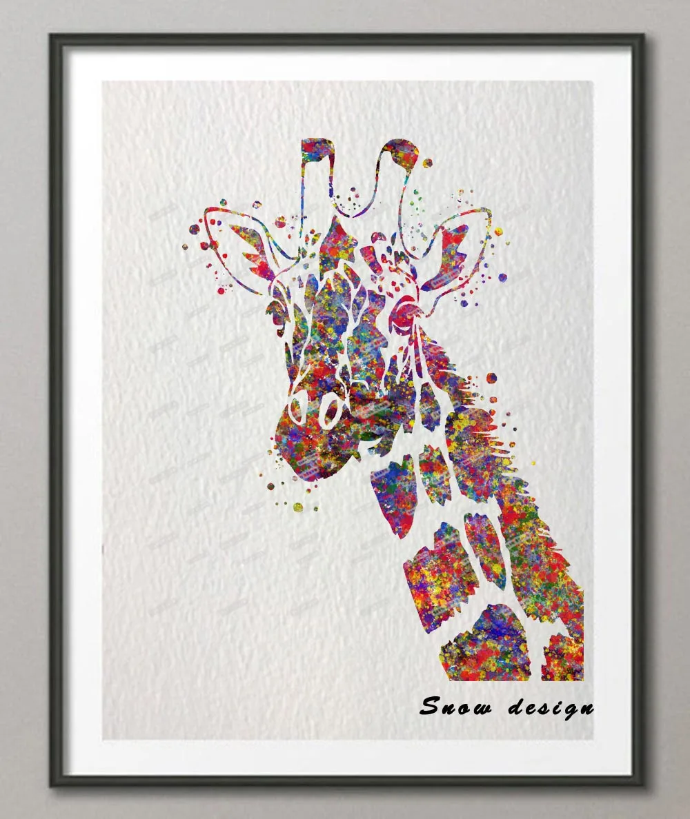 Watercolor Original Giraffe Poster Print Pictures Canvas Painting Wall Art Living Room Home Decor Wall Hanging Valentines Gifts