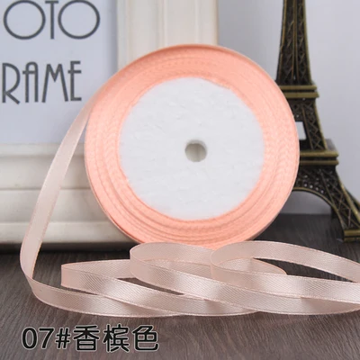 25 Yards 6mm champagne Single Face Satin Ribbon Wholesale Gift Packing Christmas Ribbons Wedding Party Decorative Crafts Ribbons