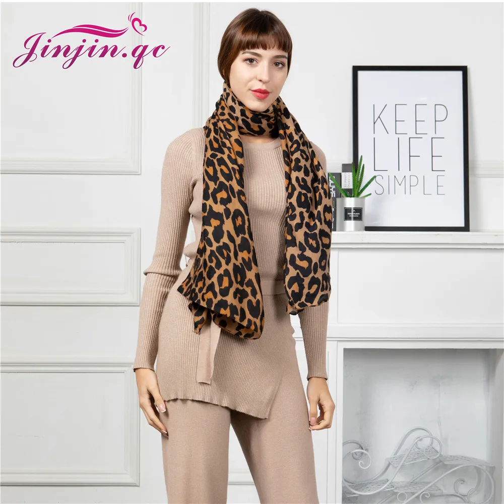 Jinjin.QC 2019 New Scarf Women Cotton Material Leopard Animal Print detail Casual Print 180*90cm Fashionable Lightweight Scarves