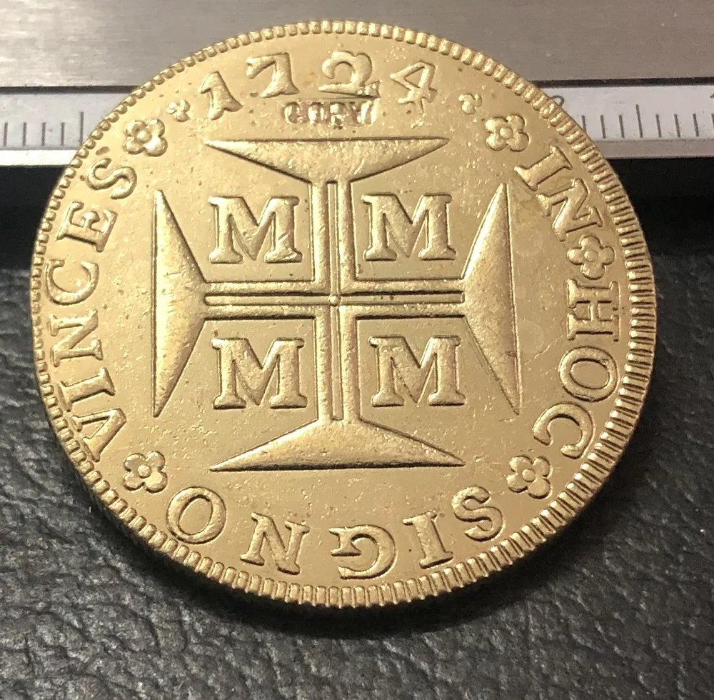 1724 البرازيل 10000 ريس-جواو V 22 K الذهب نسخة عملة