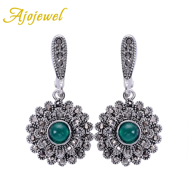 Ajojewel Crystal Green Earrings For Women Black Rhinestone Sunflower Drop Earrings Vintage Earrings Jewelry Gift