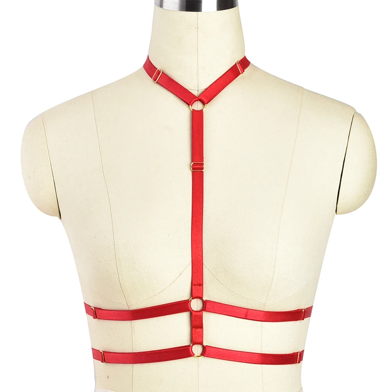 

Red Body Harness Lingerie Elastic Crop Tops Cage Bondage bra Punk Goth Harajuku Fetish Erotic Halloween Christmas Rave