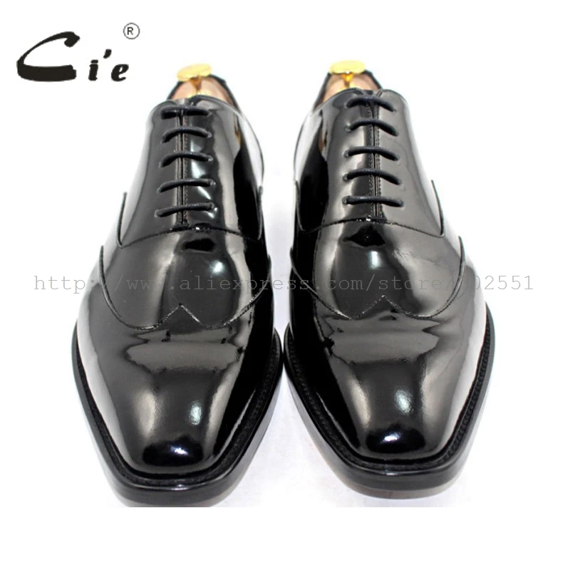 cie square toe wingtips bespoke men shoe custom handmade genuine calf leather outsole men oxford shoe black patent leatherOX184