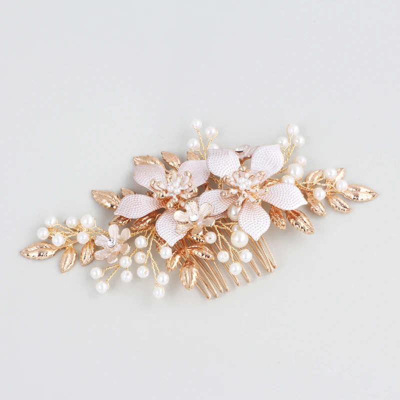 Floralbride Handmade Wired Rhinestones Crystals Pearls Flower Leaf Wedding Hair Comb Bridal Headpiece Hair Accessories