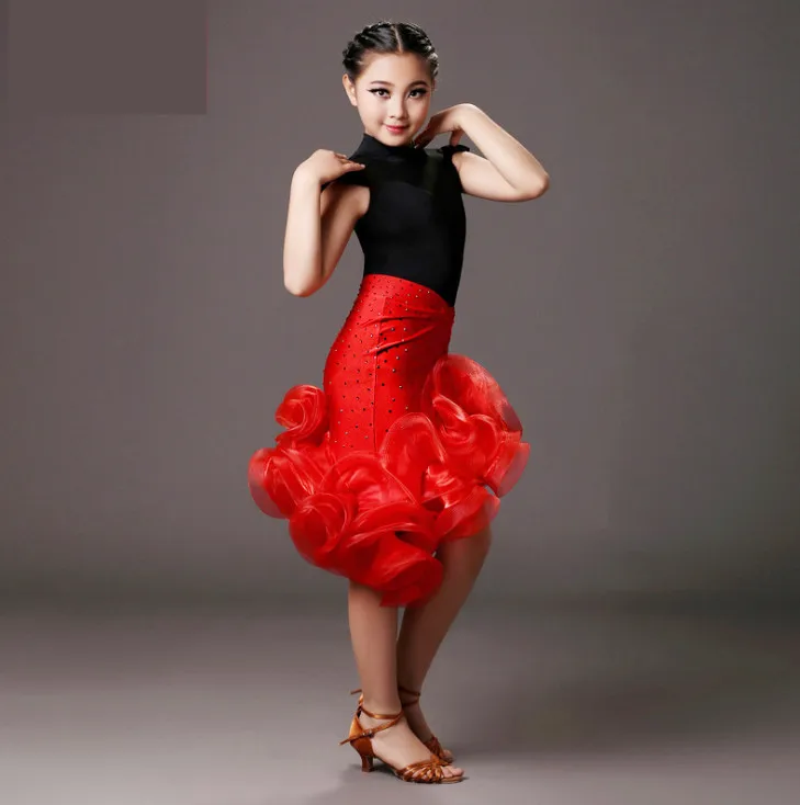 Latin Dance Dresses For Sale Luxury Cake Skirt Dance Costumes For Kids Dancing Samba/Rumba/Cha Cha/Tanto/Ballroom Ropa De Baile