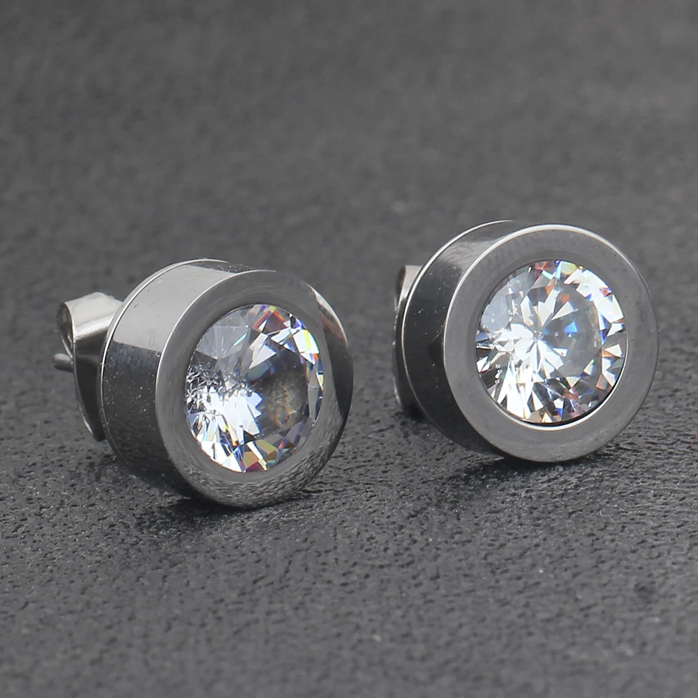 Shining 4 Color CZ Stone Replaceable Stud Earrings For Women Wedding Gift Top Quality Brand Woman Stainless Steel Cерьг