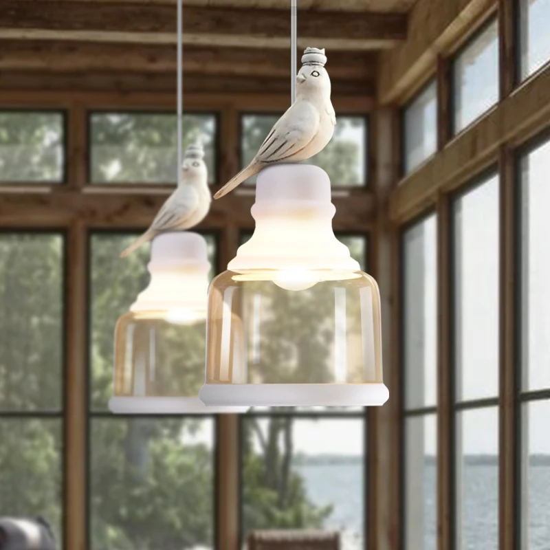 Northern Europe suspension bird lamp for Bar Restaurant Light Staircase Led Lights Children's Room Tea Glass Bird dining lamp