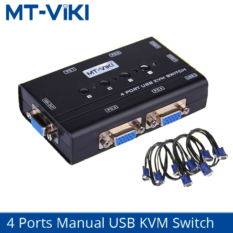 

MT-VIKI 4 Порты и разъёмы USB KVM переключатель Usb Руководство 4 входа 1 выход VGA Компьютер Обмен Мышь и клавиатура Дисплей с кабелем MT-460KL