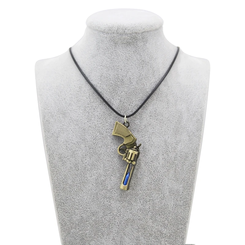 New CS GO Men's Hourglass Revolver Pendant Necklace Vintage Leather Chain Counter Strike Gun Necklace Men Jewelry Party Gift