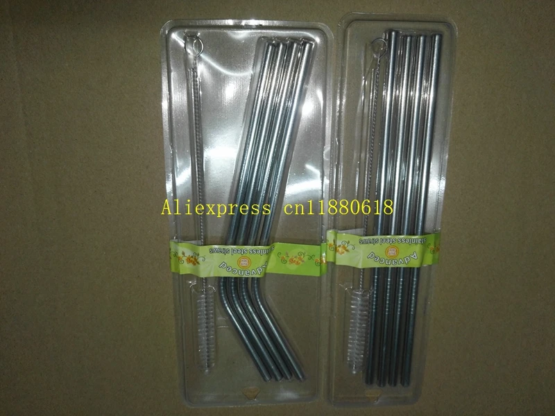 100sets/lot 5 in 1 kit 6mm Stianless steel Drinking Straw + Cleaning Brush Retail package For 20OZ Cup Bar Xmas Party