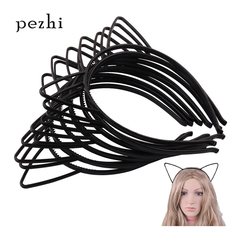 6 sztuk 12 sztuk dziewczęce opaski z uszami kota czarna impreza Tiara księżniczka plastikowa opaska do włosów zwierząt Hoop akcesoria boho nakrycia głowy dziewczyna
