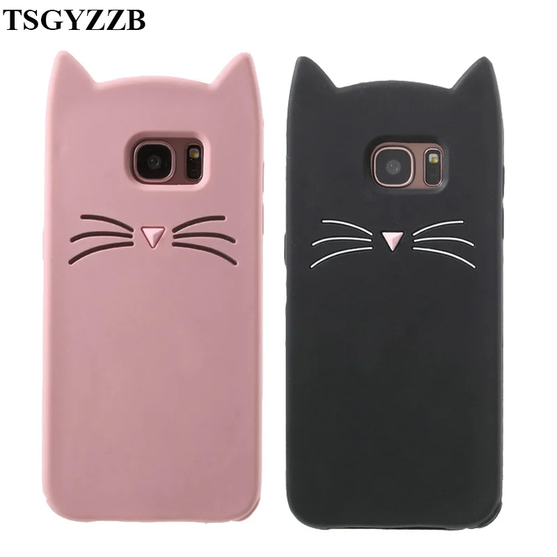 Cute Cat Ears Phone Case For Samsung Galaxy S6 S7edge J4+ J4 Plus 2018 3D Cartoon Shockproof Soft Silicone Back Cover