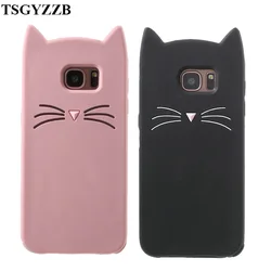 Cute Cat Ears Phone Case For Samsung Galaxy S6 S7edge J4+ J4 Plus 2018 3D Cartoon Shockproof Soft Silicone Back Cover