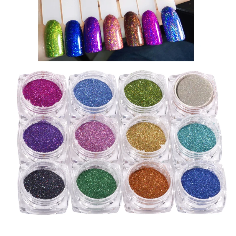 

1 Box of 12 Colors X 3 Grams/3ml/0.01oz Dark Color Ultra fine Loose resin Glitter Nail Pigment holographic Mini Tiny Dust Powder