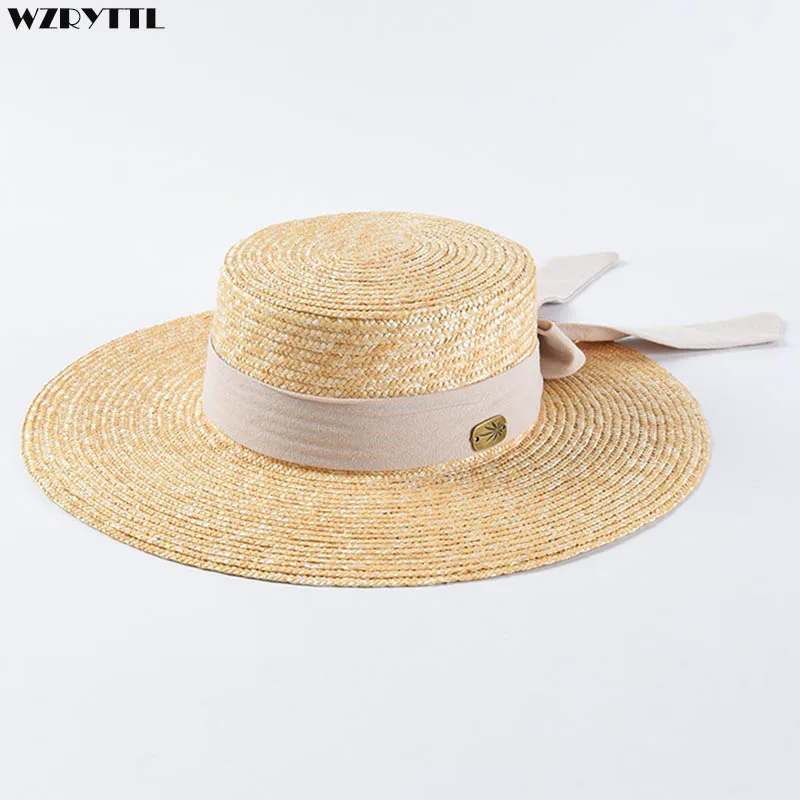 New Fashion Wide Brim Hat Summer Beach Wheat Straw Women Boater hat with Ribbon Bow for Vacation Derby Audrey Hepburn