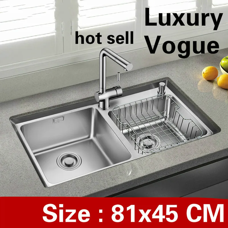 

Free shipping Home high quality kitchen double groove sink 304 food grade stainless steel hot sell 81x45 CM