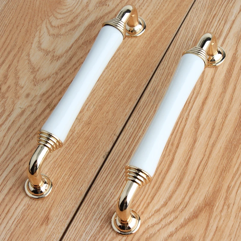 

128mm modern simple fashion milk white ceramic kitchen cabinet cupboard door handle 96mm gold dresser drawer knob pull 5"