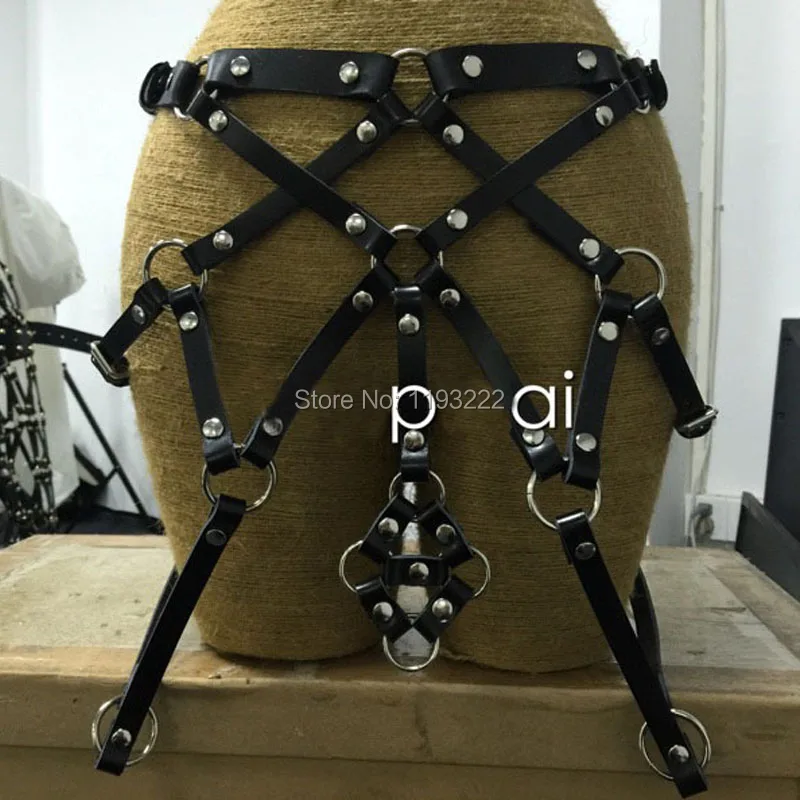 Sexy Pub Club Party Handcrafted Punk Gothic Rock Leather Women Harness Triangle Waist Cincher Body Belt Straps for Jeans Dress