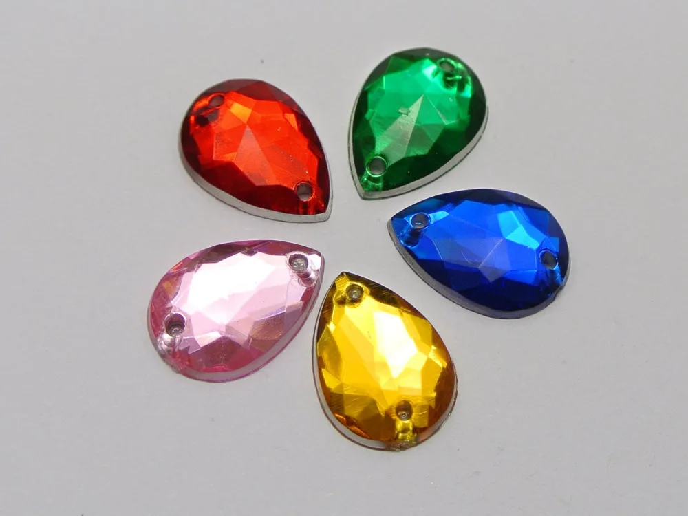 

200 Mixed Color Acrylic Teardrop Flatback Sewing Rhinestone Button 10X14mm Sew on beads