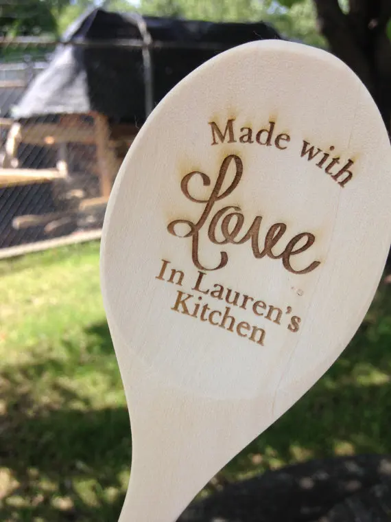 custom Made with Love engraved bridal shower Wedding Wooden kitchen chilli spoons birthday baby bridal shower party favors