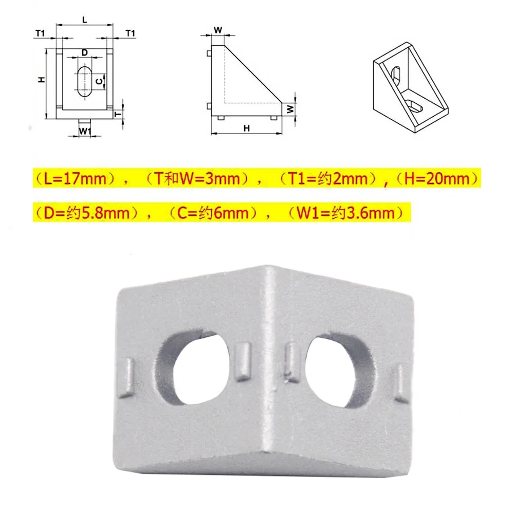 10PCS 2020 Corner Fitting Angle Aluminum 20 x 20 x 17mm L Connector Bracket for 2020 Industrial Aluminum Profile