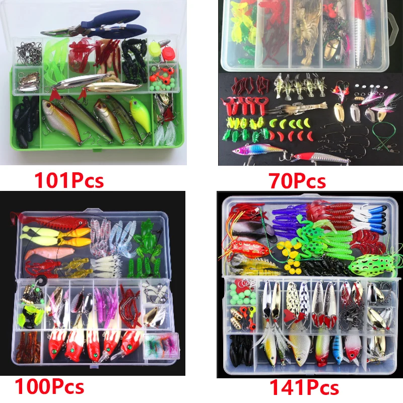 Htdob 70/100/101/141Pcs Fishing Lures Set Mixed Minnow Piler Spoon Hooks Fish Lure Kit Isca Artificial Bait Fishing Gear Pesca