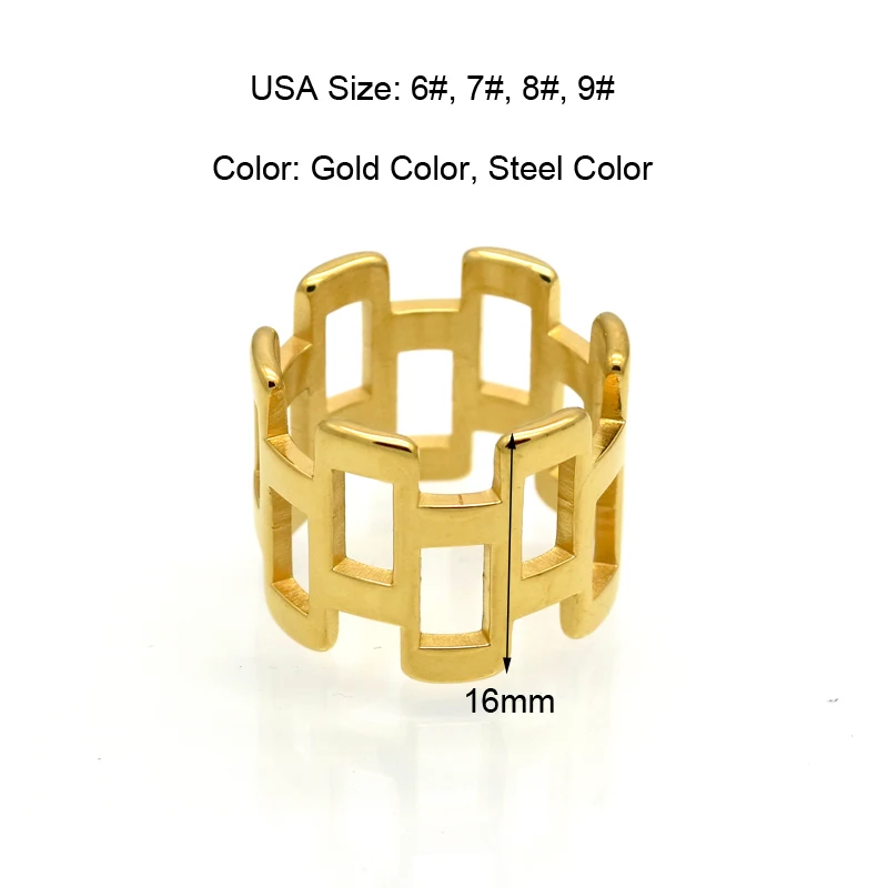 Punk Gold Color Female Anel Geometric Square Rings 316L Stainless Steel Finger Rings For Women Bague Wholesale Jewelry anillos