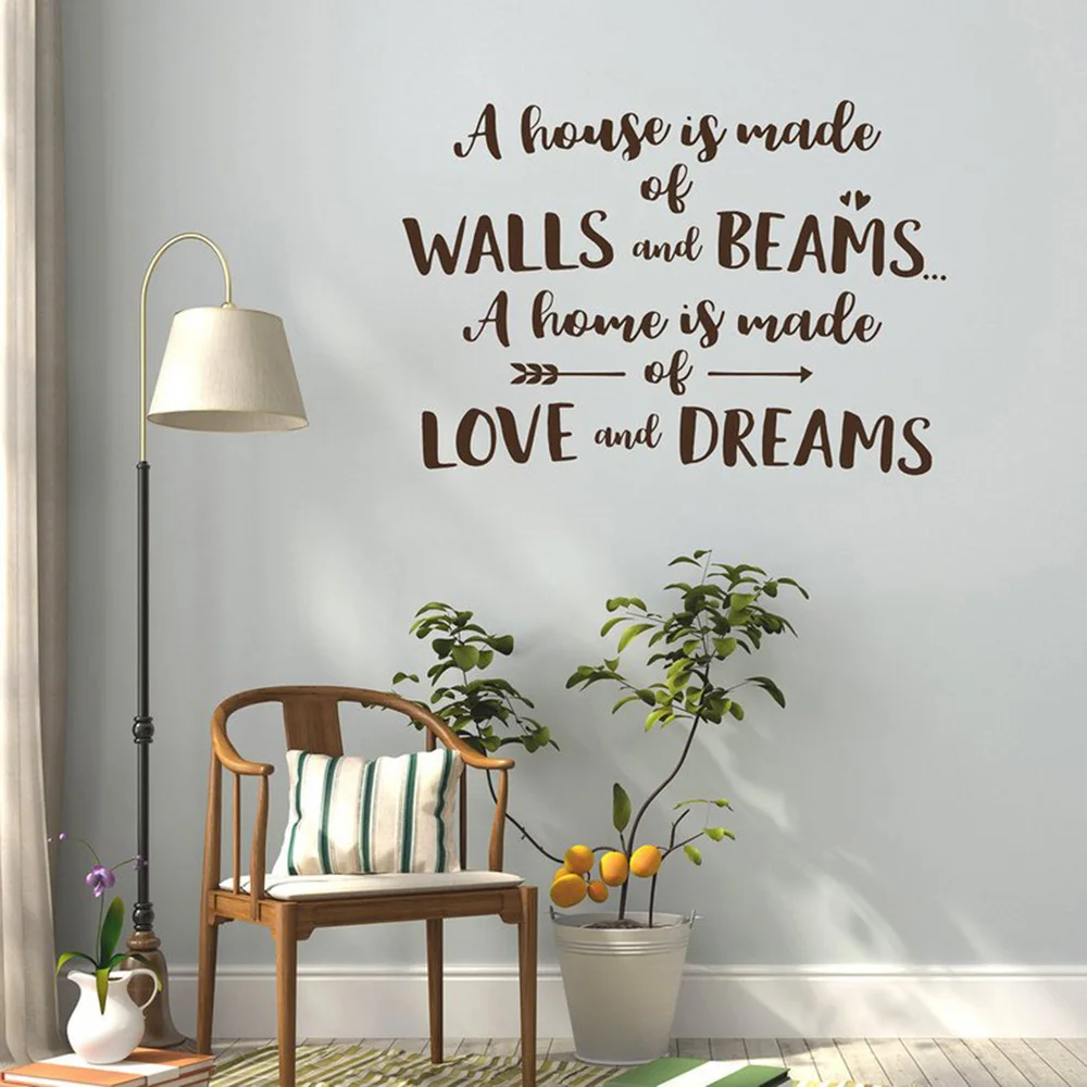 A house is built of walls and beams A home is made of Love and Dreams Home Quote Vinyl Wall Decal Sign Family Wall stickers G434