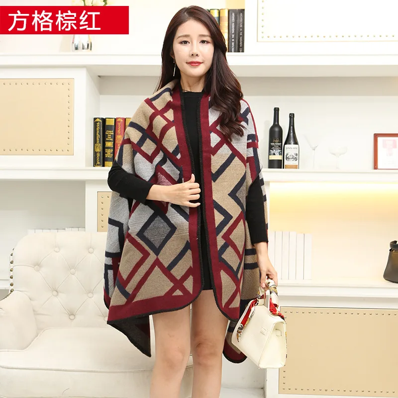 New 2024 Luxury Brand Women Winter Scarf Warmer Shawl Ladies Plaid Blanket Knit Wrap Cashmere Poncho Capes Female Echarpe