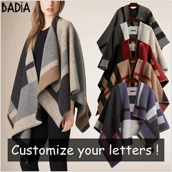 Winter Brand Women Blanket Poncho Coat Top Cashmere Wool Scarf Plaid Monogram Poncho Cape Color Block Check Blanket Wraps Stole