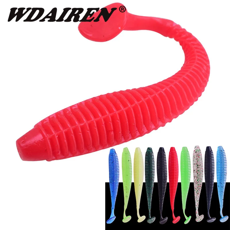 

10pcs/lot Worm Tail salt Silicone Fishing Lure shrimp odor Soft Bait 95mm 3g Swimbait Wobblers Artificial super Rubber Lures