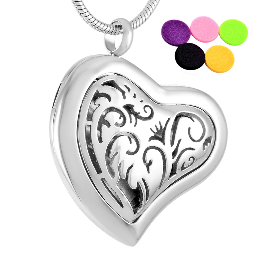 IJP0033 Tree Life Stainless Steel Heart Shape Essential Oil Diffuser Necklace,Aromatherapy Jewelry Wholesale 5pcs