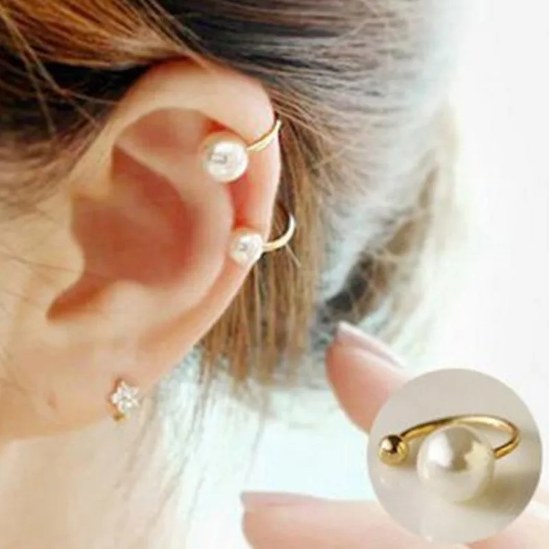 New Imitation Pearl Wrap Ear Cuff Cartilage Clip On No Piercing Earings Fashion Jewelry Brincos for Women Bijoux Wedding Gift