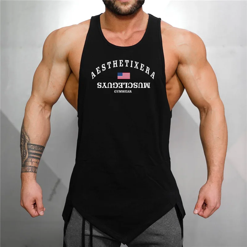 Muscleguys-Camiseta sin mangas de algodón para hombre, camisa de culturismo, ropa de entrenamiento, chaleco de gimnasio