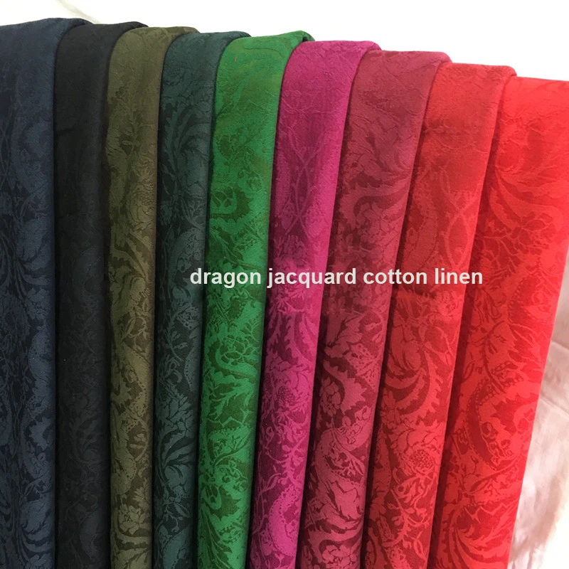 Thick Cotton Linen Material Textile Washed Soft Chinese Dragon Jacquard Cotton Fabric