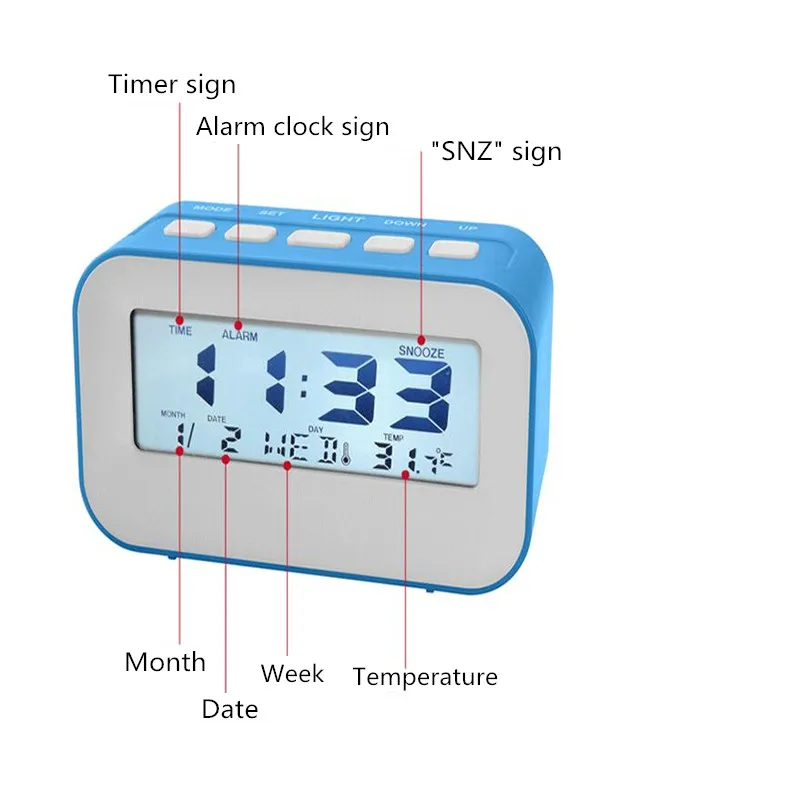 Digital Display Alarm Clock Music Desk Thermometer Clock With Snooze Backligh Function Month Date Clock Table Decoration 40% Off