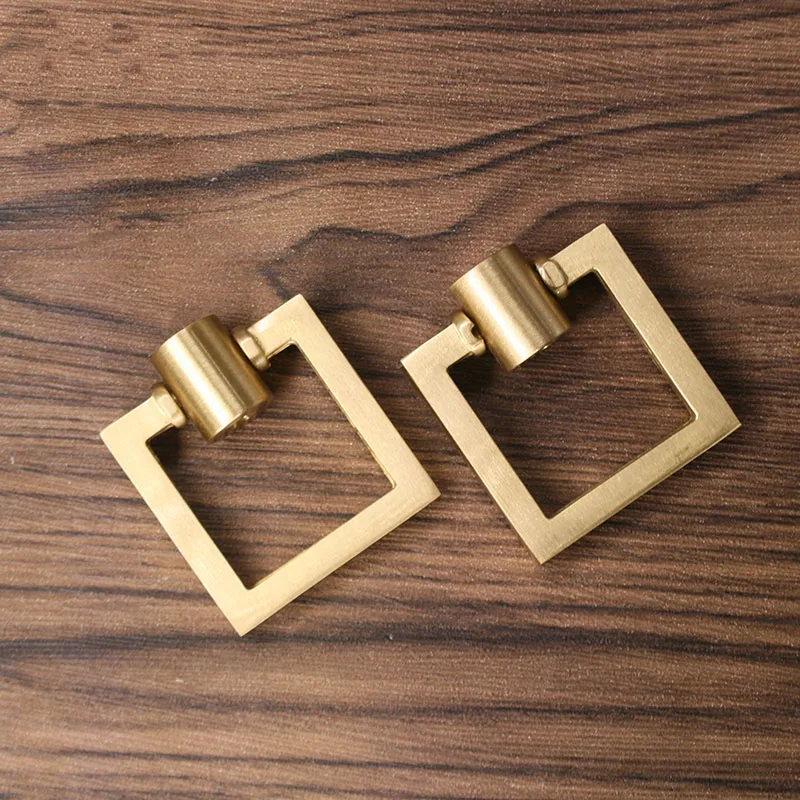 2pcs/lot Brass Cabinet Door Handle Single Hole Square Cupboard Pull Ring Furniture Door Hand and Knobs