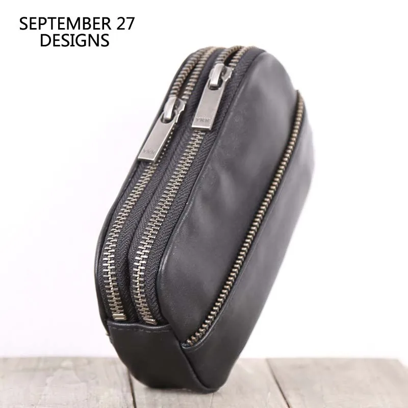 Men Long Wallets Genuine Cow Leather Luxury Casual Clutch Bag Women Double Zipper Cell Phone Purses Storage Money Pouch