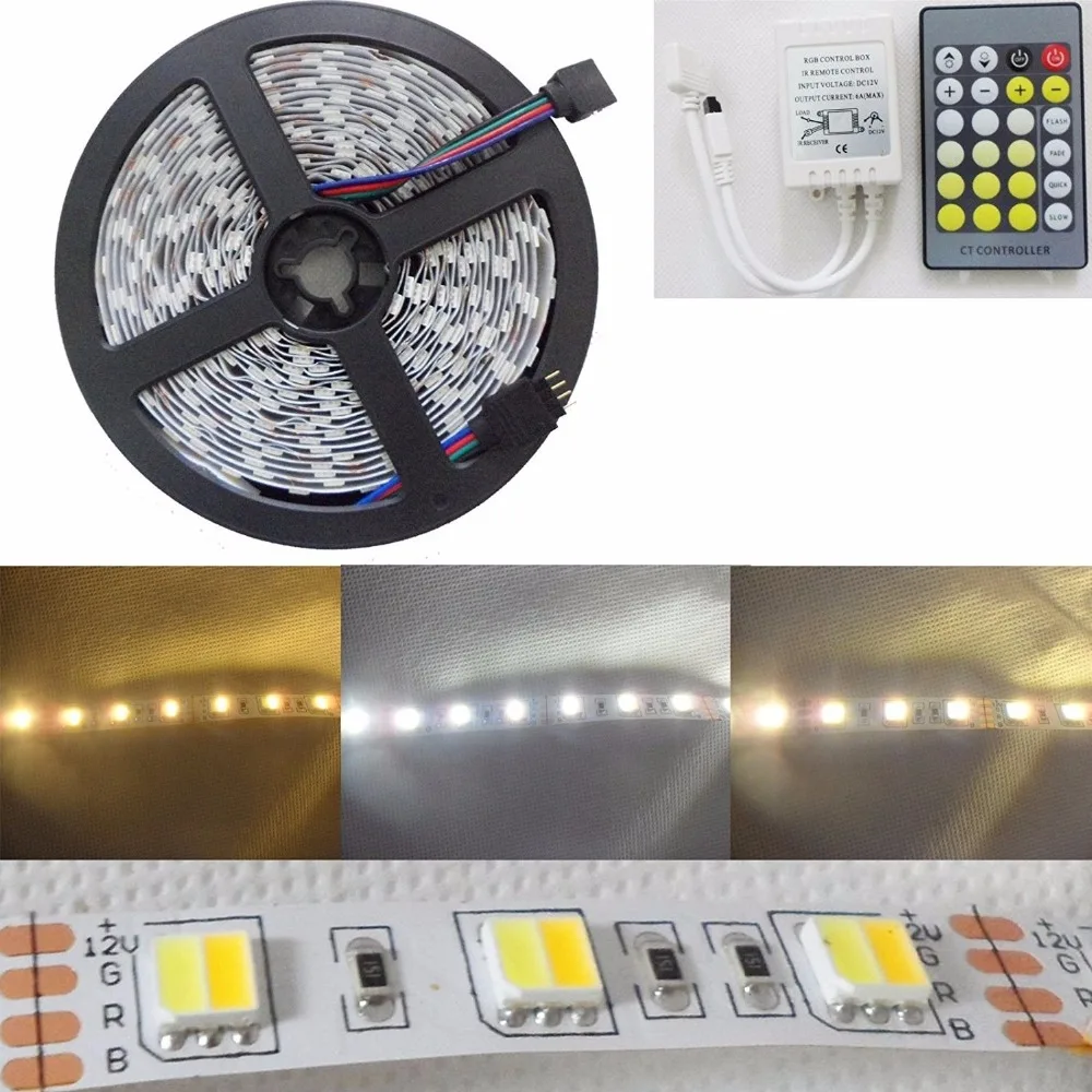 

5m 300 LED 5050 LED Strip light DC 12V White & Warm White Double Color LED Tape + 24 Keys W & Warm White Controller